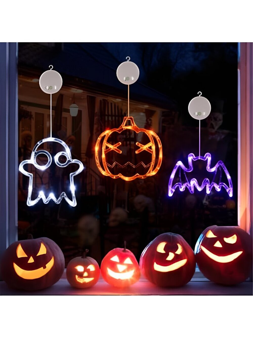 Halloween Window Lights, 3 Pack Pumpkin, Ghost, Bat Lights